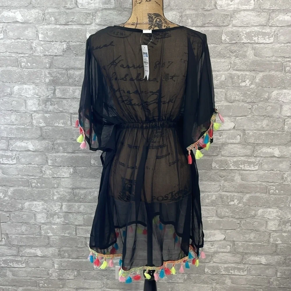 Cruise Club Black Tassel Swim Coverup